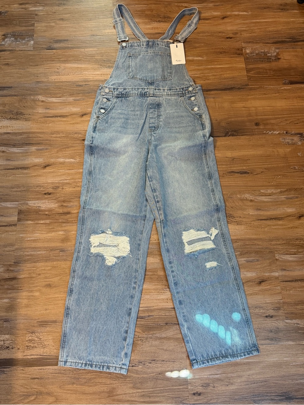 KanCan Light Blue Distressed Denim Overalls